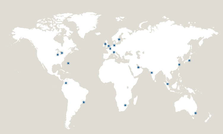 World map with P&C office locations